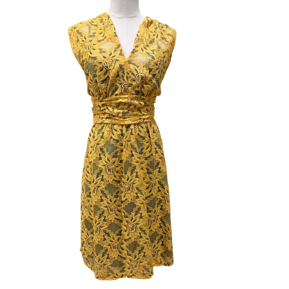 Anthropologie Plenty by Tracy Reese Yellow Floral Lace Midi Dress 10 Coquette - Picture 9 of 13